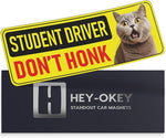 Student Driver Magnet for Car - Funny Animals Please Be Patient Reflective Magnetic Bumper Sticker - Removable Novice Rookie Safety Attention Sign - Weather-Resistant - 10 x 3.5 inch (Cat)