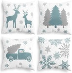 CaliTime Christmas Set of 4 Cozy Fleece Tree Deer Car Snowflake Throw Pillow Covers Cushion Cases for Couch Bed Sofa Farmhouse Decoration 18 X 18 Inches Smoke Blue
