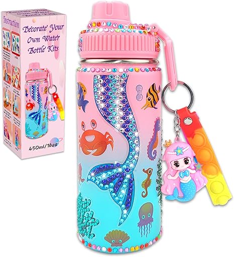7july Decorate Your Own Water Bottle Kits for Girls Age 4-6-8-10 (Stainless Steel),Mermaid Themed Painting Crafts,Fun Arts and Crafts Gifts Toys for Girls Birthday Christmas