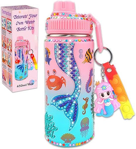 7july Decorate Your Own Water Bottle Kits for Girls Age 4-6-8-10 (Stainless Steel),Mermaid Themed Painting Crafts,Fun Arts and Crafts Gifts Toys for Girls Birthday Christmas