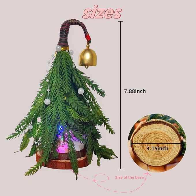 Small Christmas Tree, Artificial Mini Desktop Christmas Tree with Lights and Bell for Christmas Decorations (2 pack)