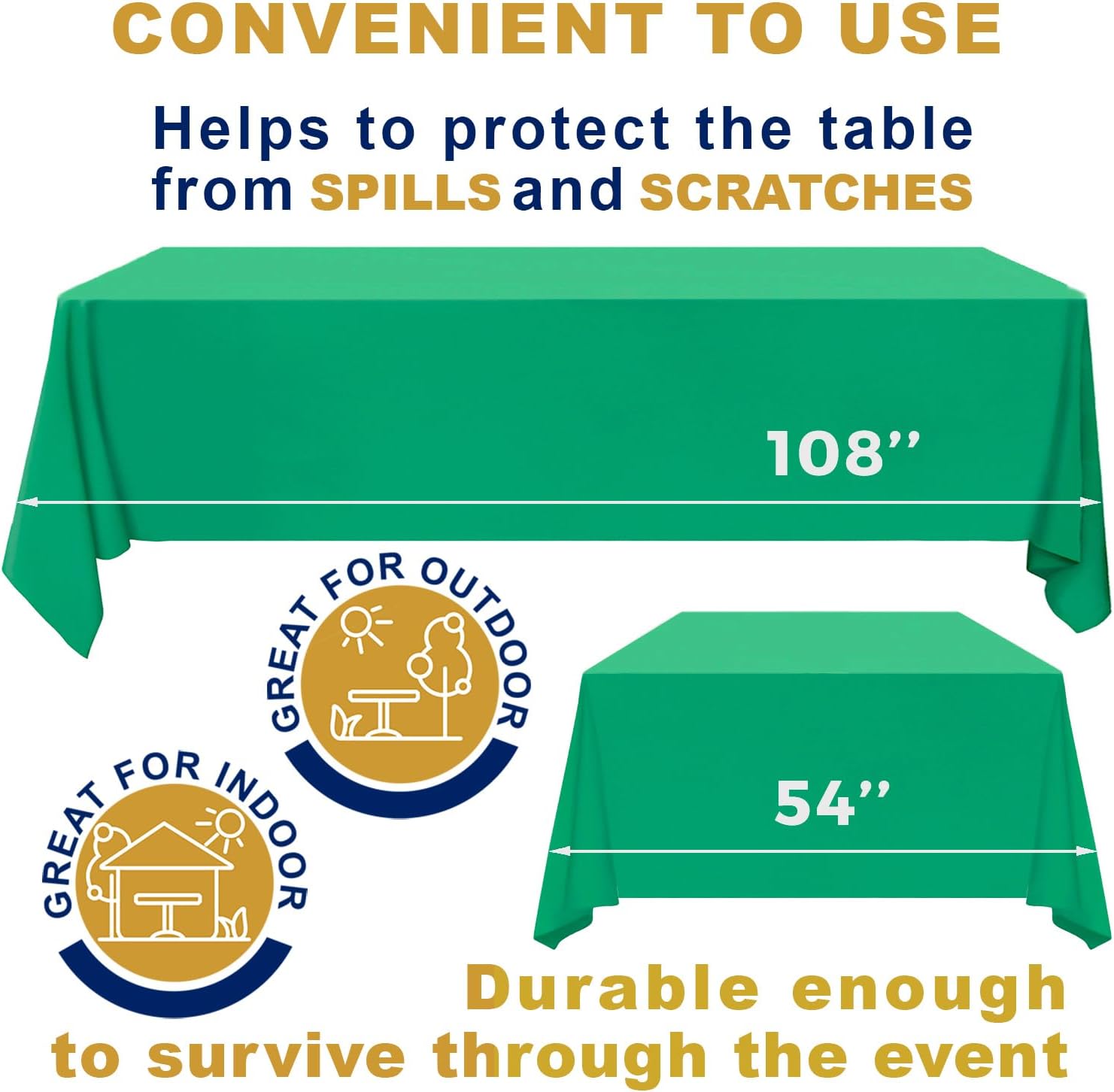 12 Pack 108" X 54" Premium Disposable Plastic Tablecloth for 8ft Long Rectangle Tables, Waterproof Covers for Indoor or Outdoor Events & Parties