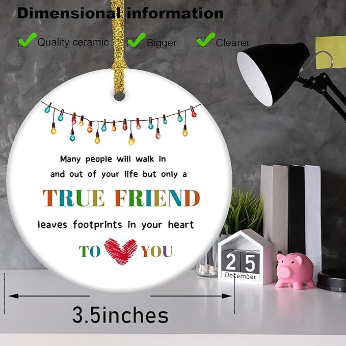 True Friend Bestie Gifts Christmas Ornament for Women Men, Bestie Gifts, Friendship Gifts Ceramic 3.5"