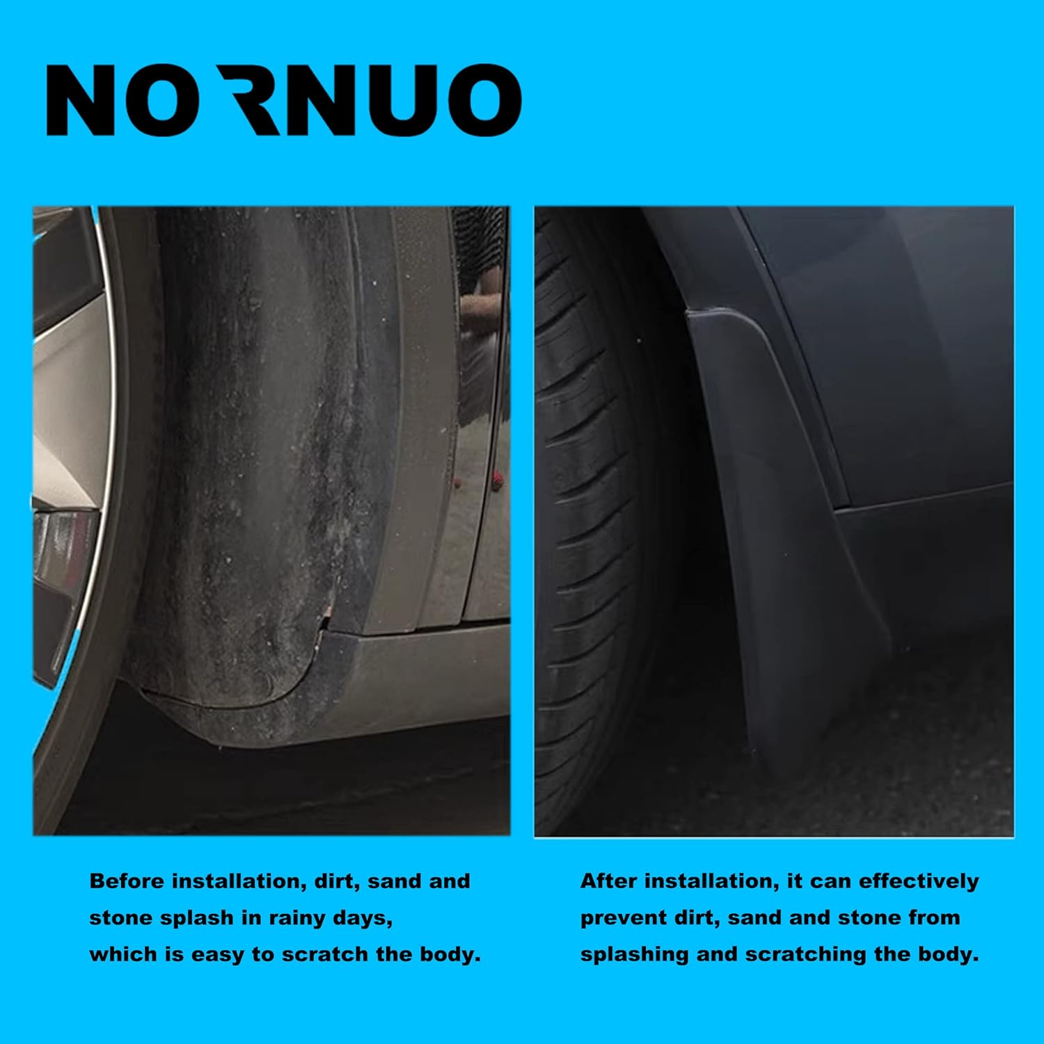 NORNUO 4 PCS Splash Guards Carbon Fiber Front Rear Fender Protection Mudflaps No Need Drill Holes Fit for 2016-2022 Tesla Model 3