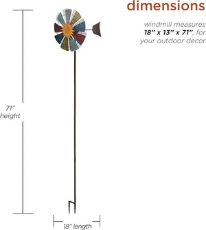 Multicolor Metal Windmill w/Sun Face Garden Stake 18x13x71H