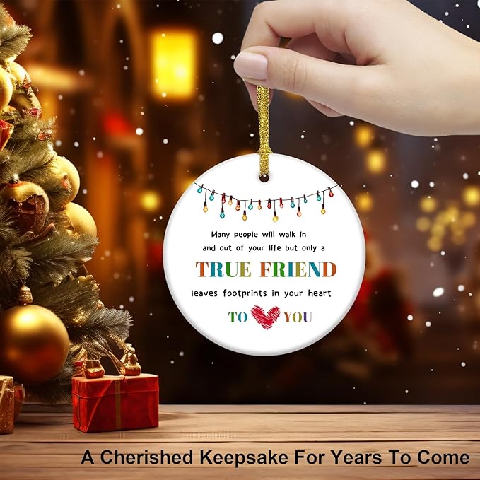 True Friend Bestie Gifts Christmas Ornament for Women Men, Bestie Gifts, Friendship Gifts Ceramic 3.5"
