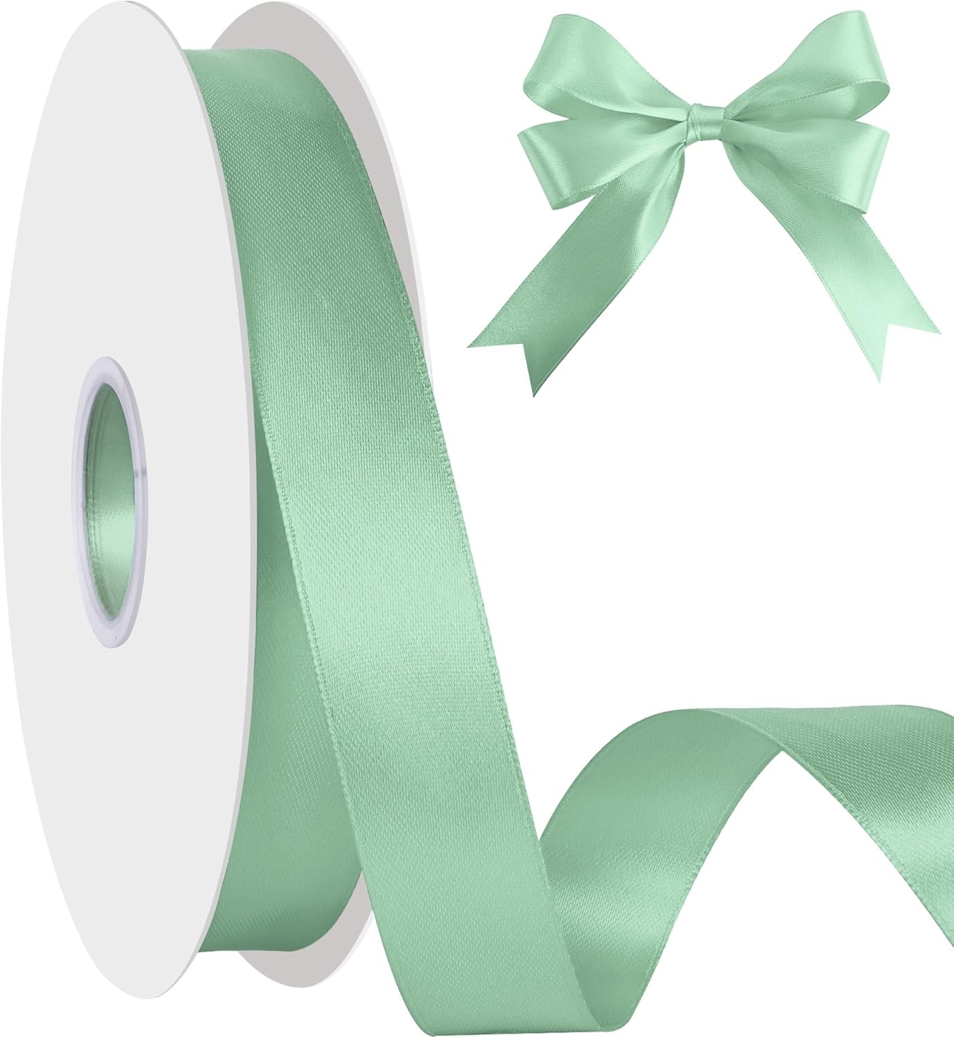 Double Face 1 Inch Sage Green Satin Ribbon 50 Yards Fabric Ribbon for Gift Wrapping Bow Craft Flower Bouquet Wedding Sewing Decoration Accessories