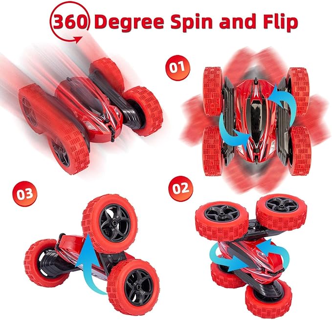3 Pack Remote Control Car RC Stunt Car for Kids,2.4Ghz High Speed Rock Crawler Vehicle,360 Rotating 4WD Off Road Double Sided Rotating Tumbling Rc Car