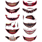 2 Pcs Halloween Temporary Tattoos, Scary Big Mouth Face Tattoos Stickers, Prank Makeup Temporary Tattoos for Adults, Halloween