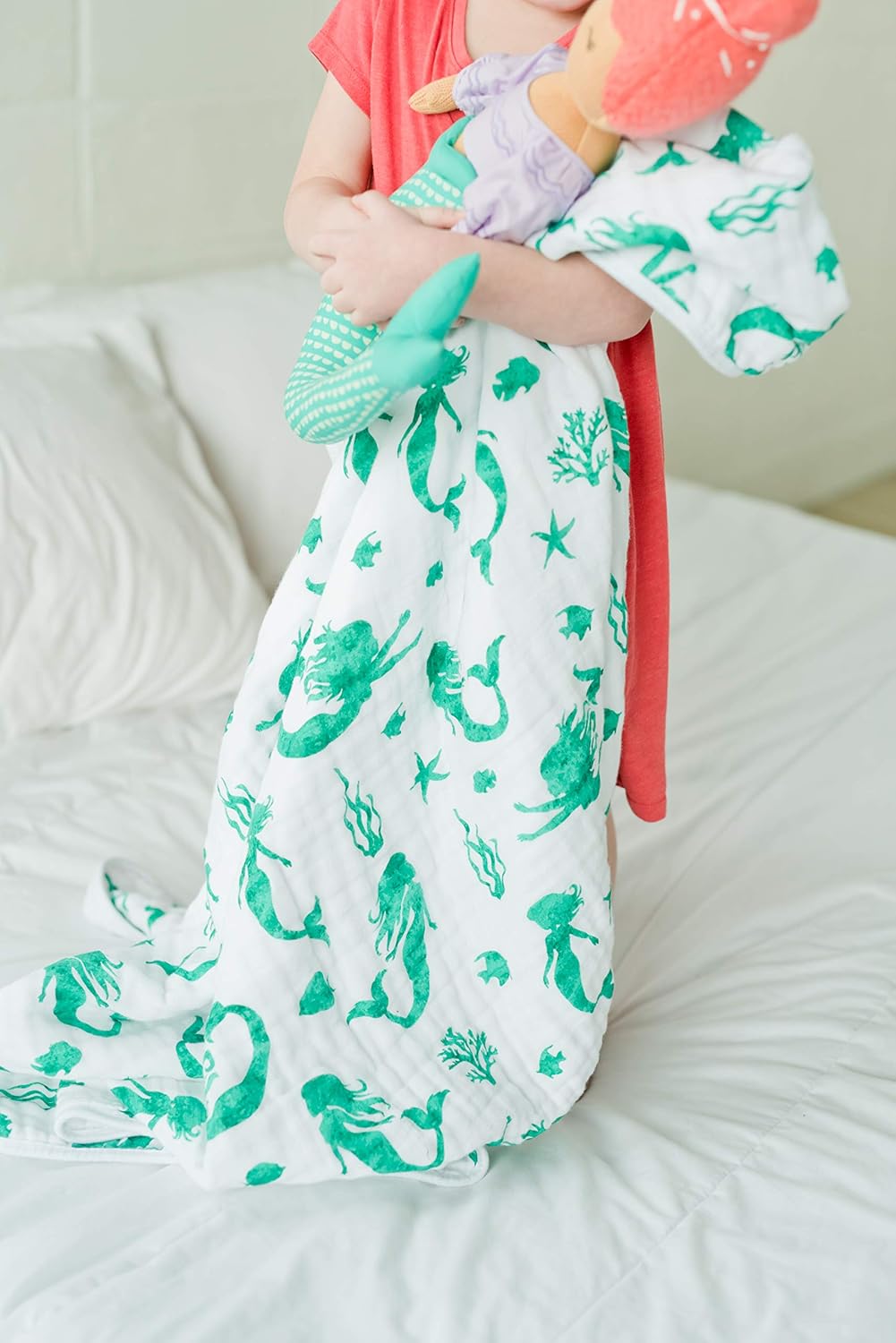 (Mermaid Print) - 100% Organic Muslin Everything Blanket by ADDISON BELLE -47' x 47"