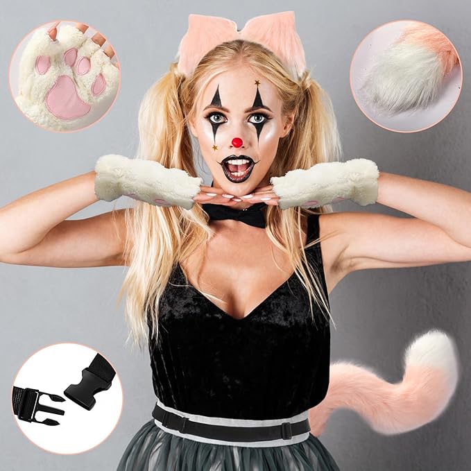Tigeen 3 Pcs Halloween Wolf Cat Fox Pattern Cosplay Costume