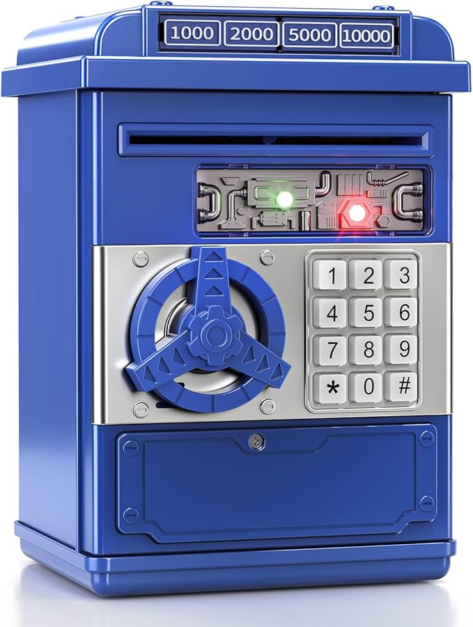 Piggy Bank for Kids, Electronic Coin Money Bank for Boys Girls Gifts, Cash Coin Can ATM Bank for Kids 3+ Christmas Birthday Gifts (Blue)