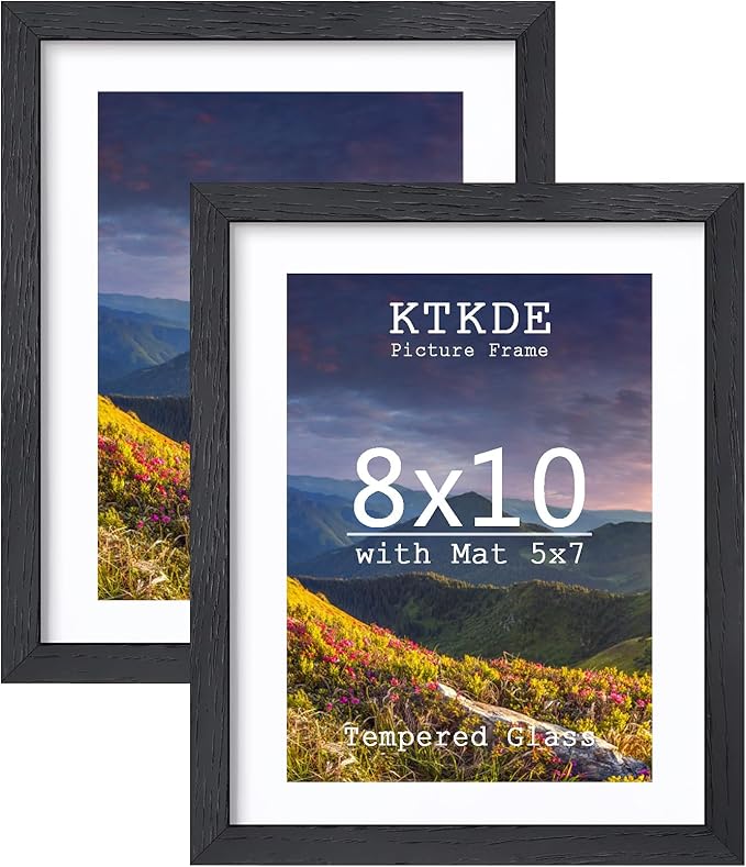 8x10 Picture frame Set of 2,black Photo frame 5x7 mat or 8x10 Without Mat, Modern Style Wood Composite Frame