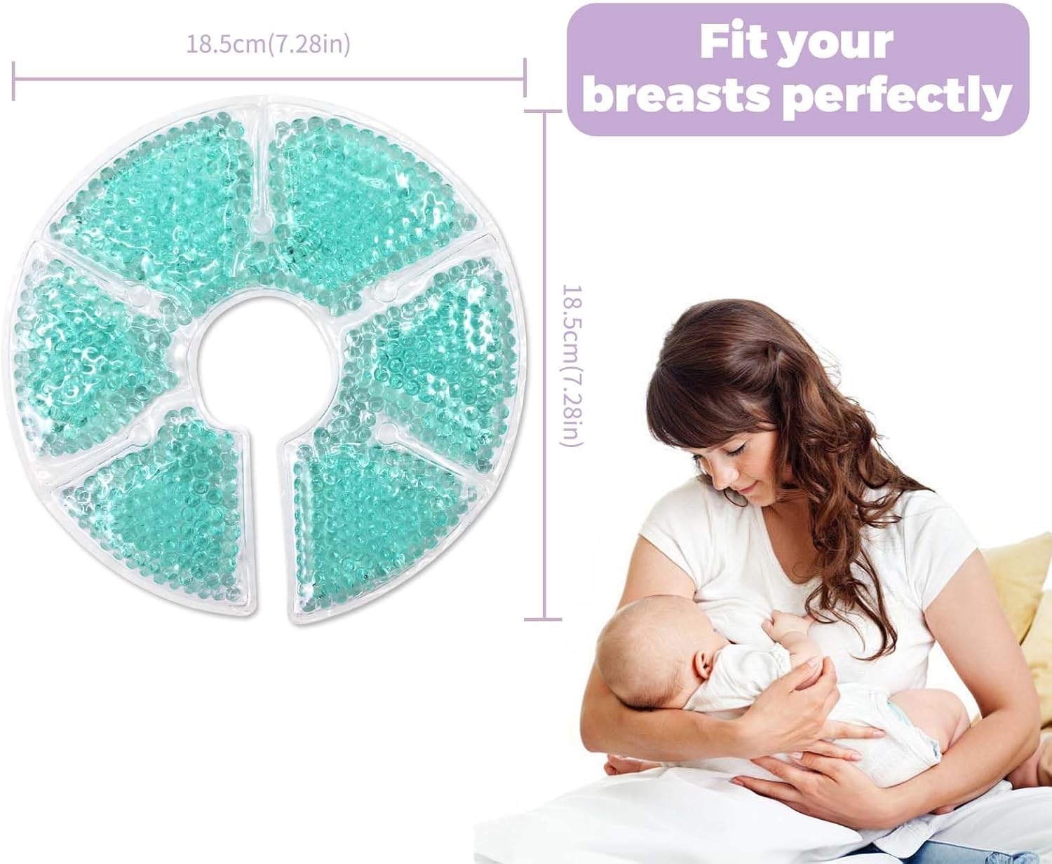 Breast Therapy Ice Packs, Hot and Cold Breast Pads, Breastfeeding Essentials Large Gel Bead Packs for Moms, 2 Pack (Purple, M)