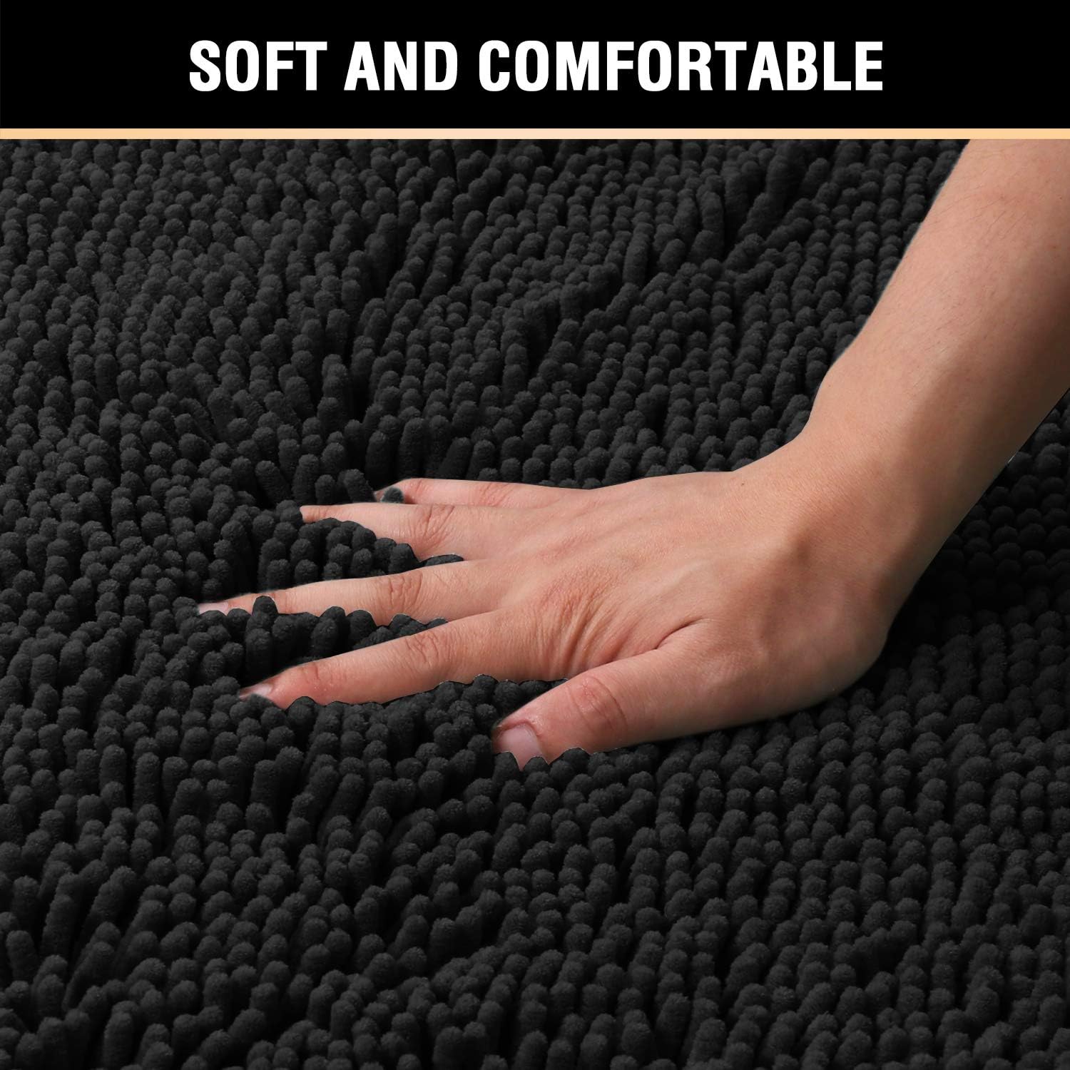 Bath Mats for Bathroom Non Slip Luxury Chenille Ultra Soft Bath Rugs 24x36 - Black