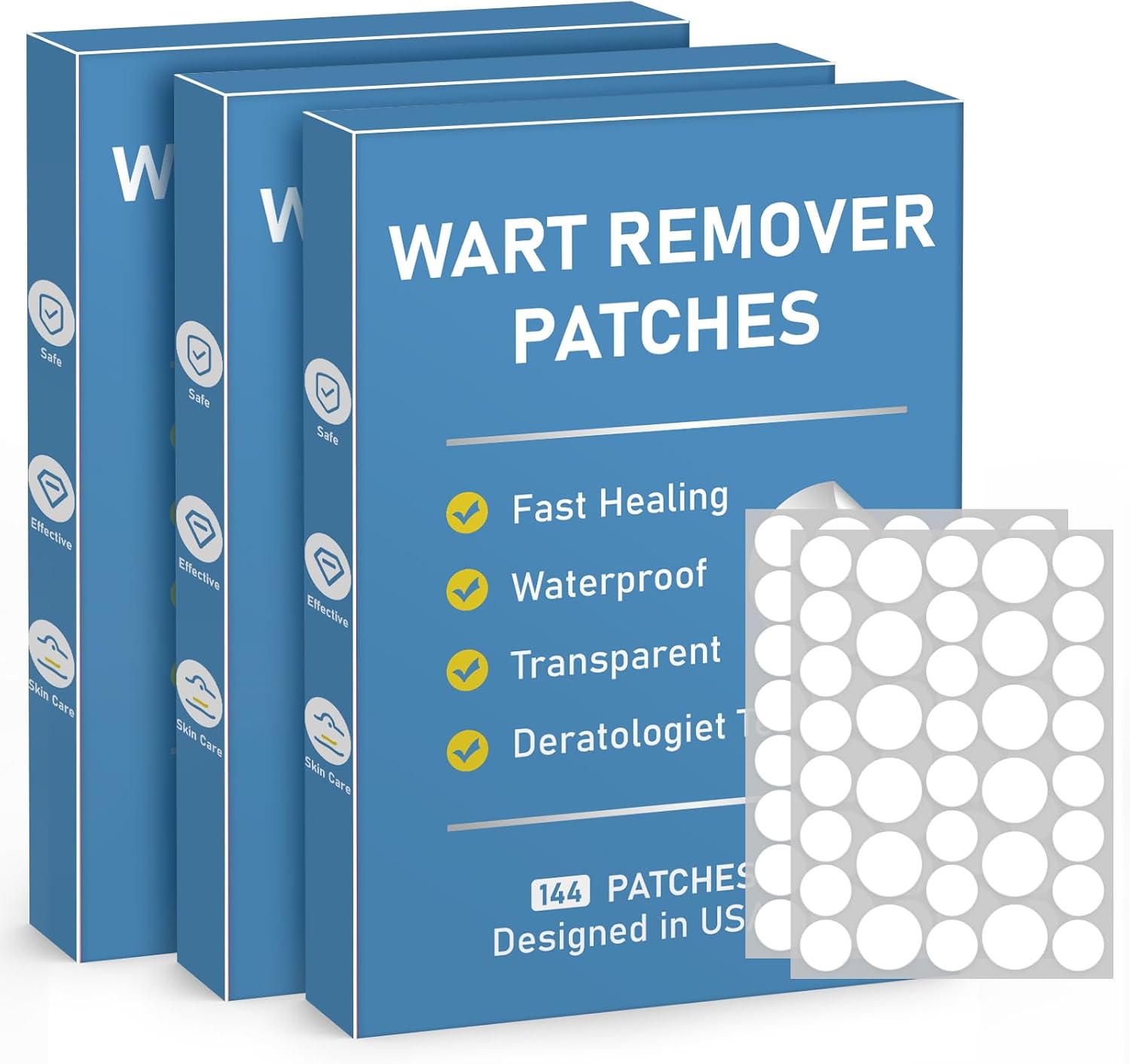 Wart Remover Patches, Quick and Effective Hydrocolloid Waterproof Skin Care Stickers for All Kinds of Skin, Friendly to New-User, 3 Boxes