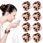 Upgrade 8pcs Spa Wristband Soft Towel Sweatband Coral Velvet Leopard Print Face Washing Makeup Wrist Band Sleeve Absorbent Elastic Wristbands for Professional Athletes/Women/Girls