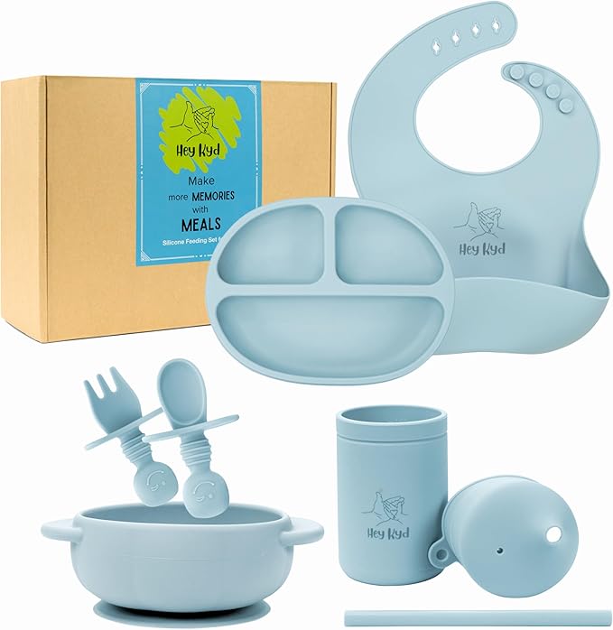 Silicone Baby Feeding Essentials Set: Sippy Cup for 6 Month Old, Suction Baby Plates, Bowls & Utensils Starter Kit, Great Toddler Dishes & Baby Spoons, Must-Have Food Sets for Little Ones!