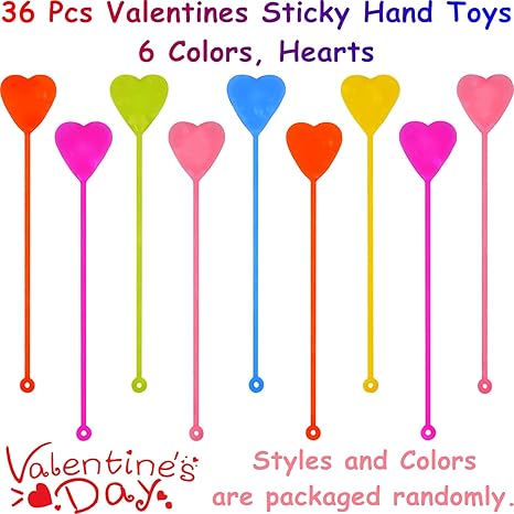 36 Pack Valentines Day Sticky Hands Toys Valentines Hearts Sticky Stretchy Toys for Kids -Party Favors