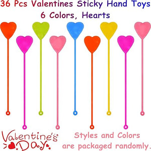 36 Pack Valentines Day Sticky Hands Toys Valentines Hearts Sticky Stretchy Toys for Kids -Party Favors