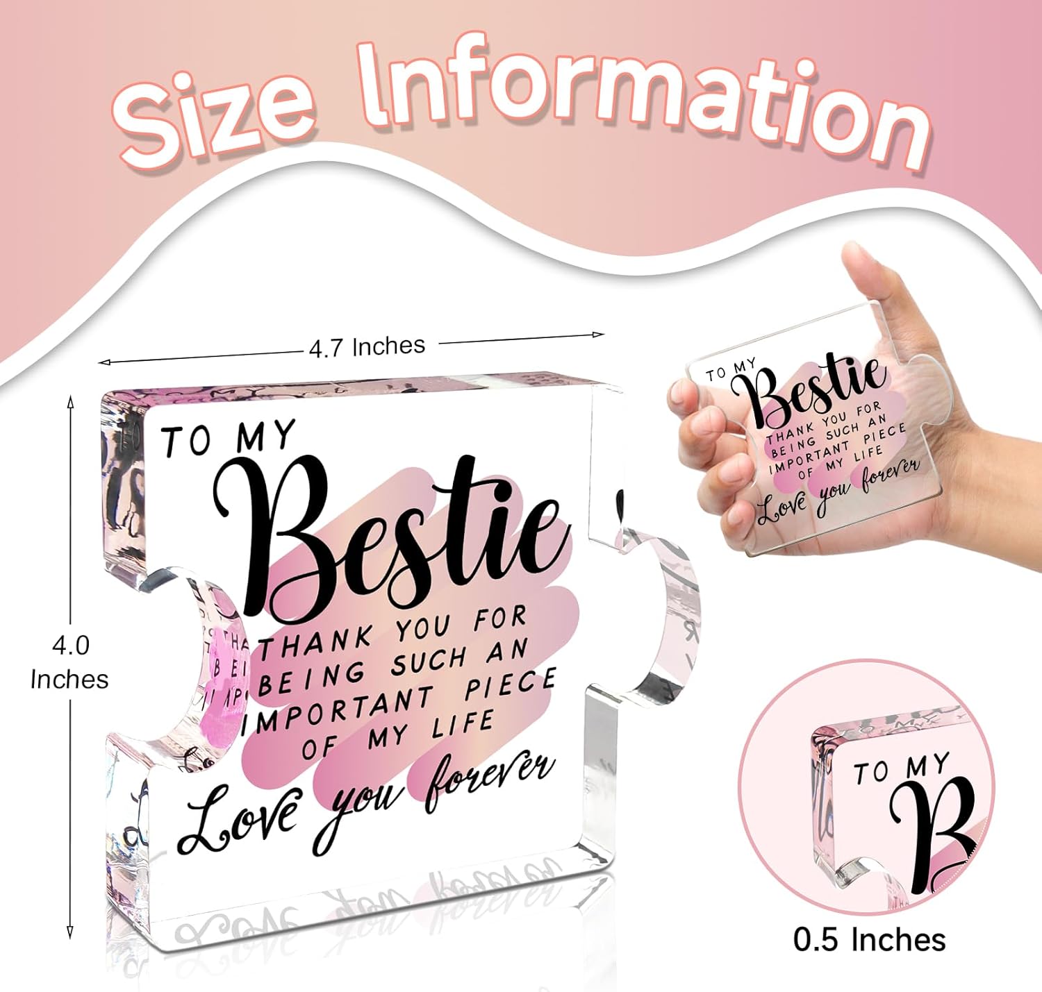Best Friend Birthday Gifts for Women, Friendship Gifts for Women, Bestie Acrylic Puzzle Plaque Keepsake for Soul Sister Female Best friend Work Besties Birthdays, Graduation Gift for Her