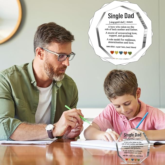 Single Dad Gifts from Daughter Son Wife Best Dad Ever Gift Fathers Day Birthday Christmas Gifts for Dad Single Father Single Dad Definition Acrylic Decorative Signs Plaques