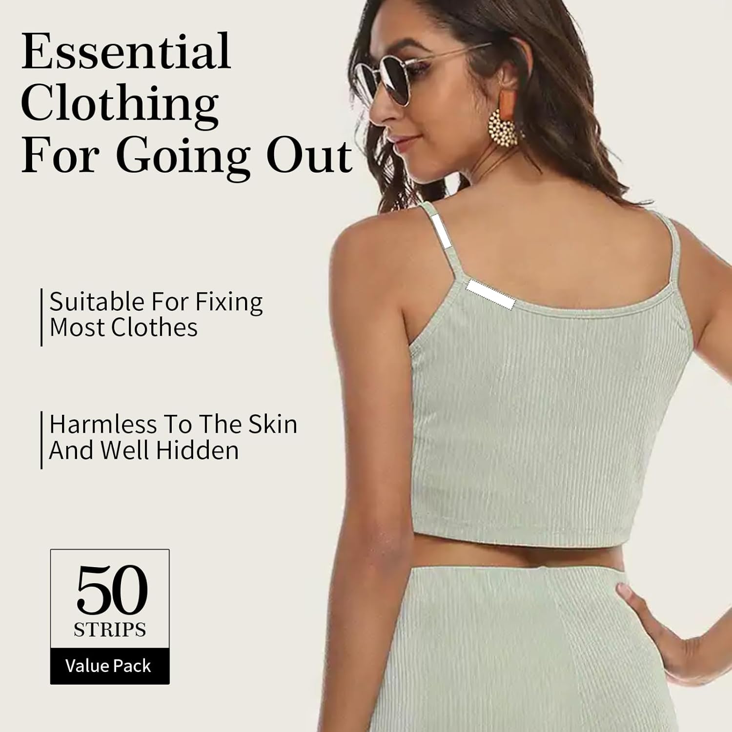 Double Sided Tape for Clothing and Body, Waterproof, 50 Strips Fabric Skin Tape, Strong Adhesive Tape, Transparent for All Skin Tones