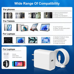 3 Pack 10ft USB-C phone/ipad/tablet Charging Cords and 3 Wall Chargers