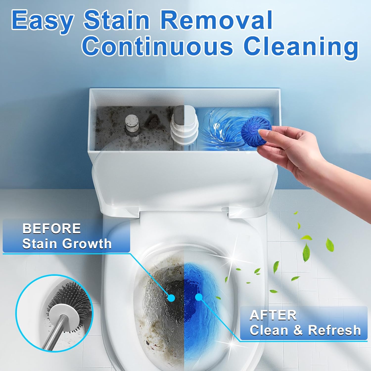 Toilet Bowl Cleaners, Upgraded Blue Automatic Toilet Tank Cleaner Tablets for Deodorizing & Descaling, Long-Lasting Against Tough Stains, 43 oz/16 Packs