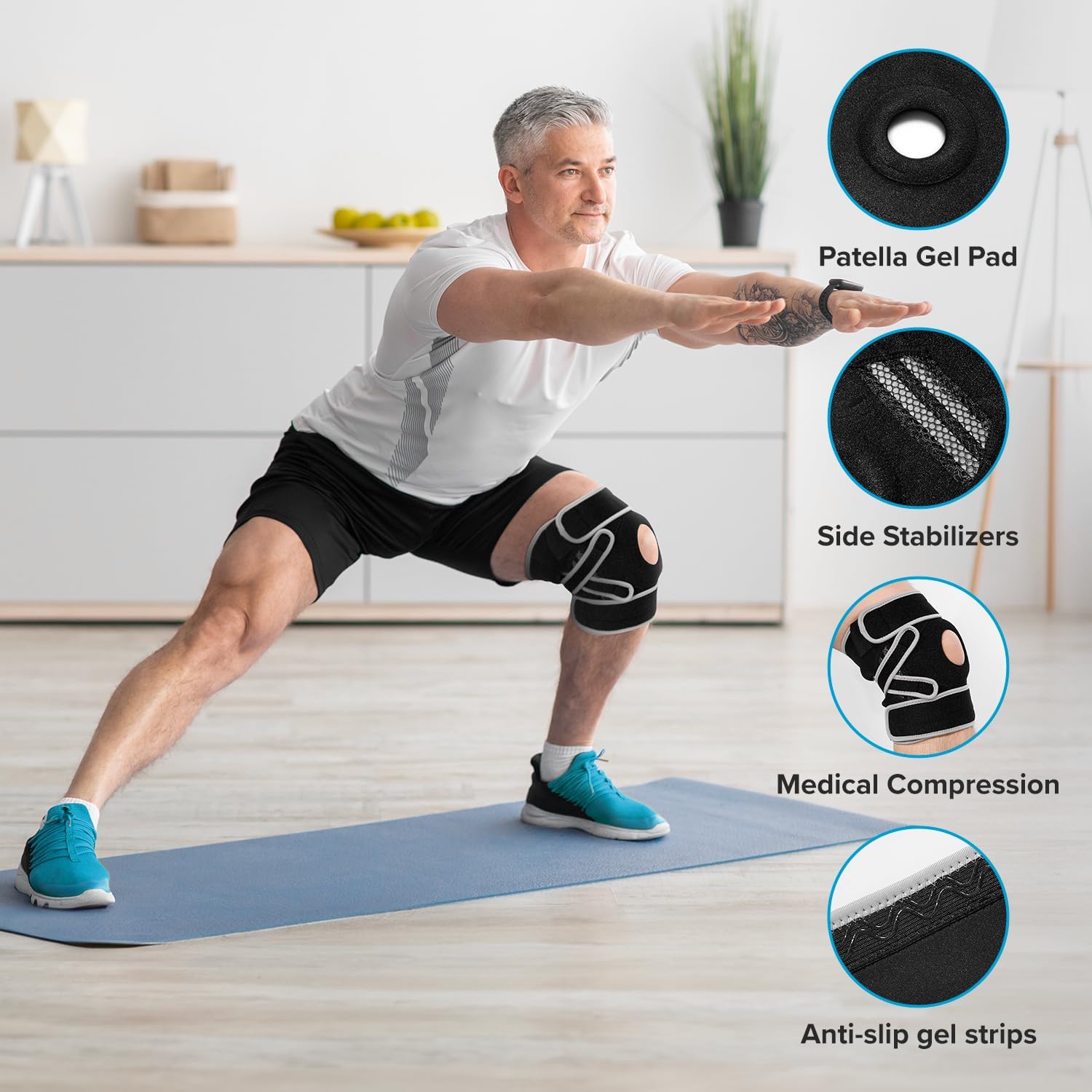 Adjustable Compression Knee Brace for Men & Women, featuring Stabilizers & Patella Support, Optimal Recovery for Knee Pain, Medical Knee Sleeve for Arthritis, Weightlifting, Dance, Running-Size Large