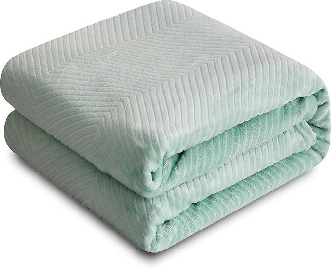Fleece Twin Blanket for Couch and Bed, 60x80 Inches Soft Cozy 3D Decorative Jacquard Flannel Blankets, Lightweight Fuzzy Warm Throws for Sofa, All Seasons,Sage Green - Wave