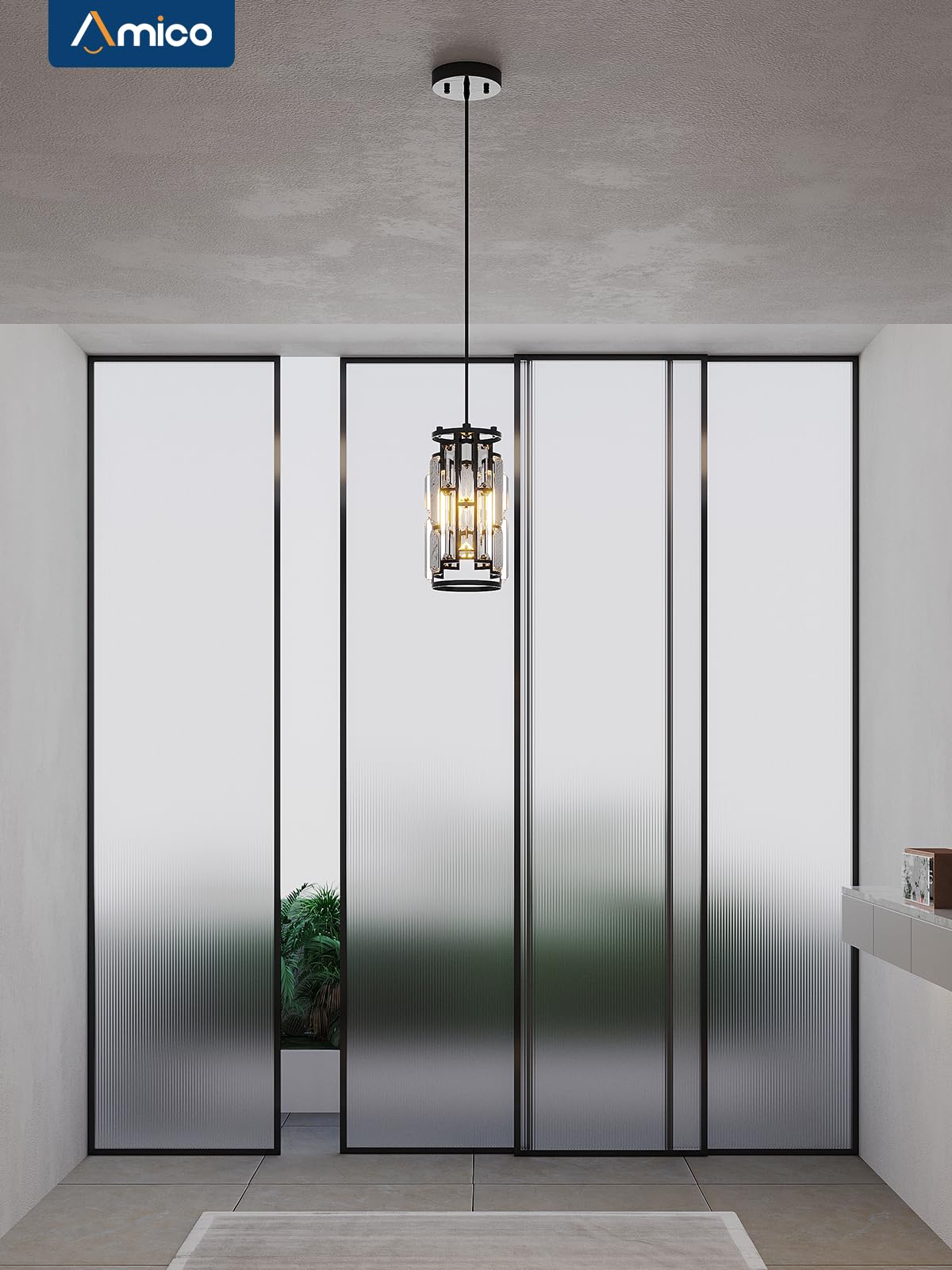 Amico Crystal Pendant Lighting Modern Black Pendant Light, Adjustable Pendant Light Fixture for Kitchen Island Dinning Room Bedroom (Black 1-Light)