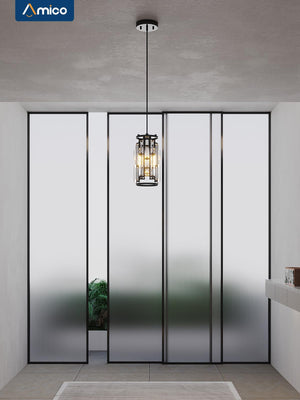 Amico Crystal Pendant Lighting Modern Black Pendant Light, Adjustable Pendant Light Fixture for Kitchen Island Dinning Room Bedroom (Black 1-Light)