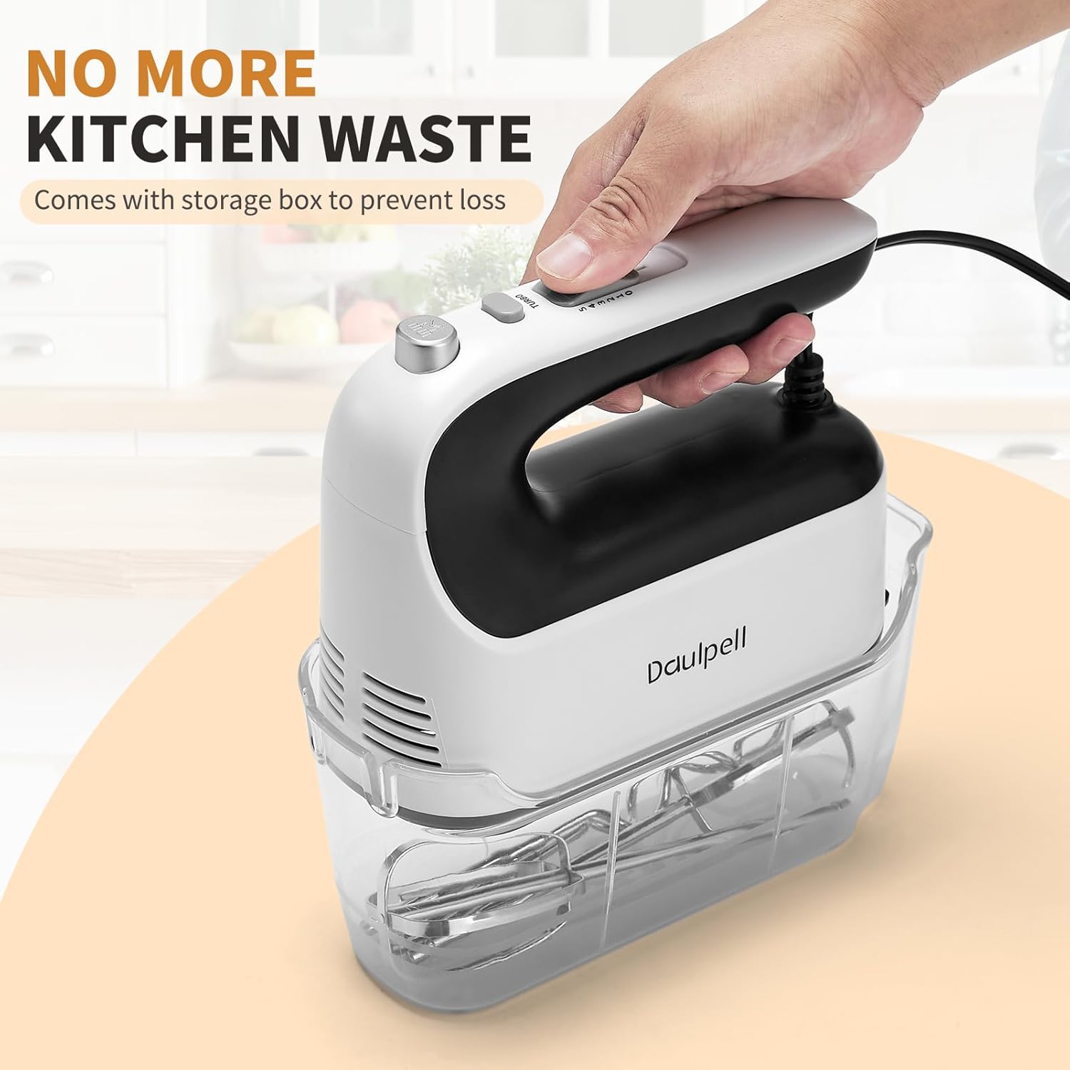 Hand Mixer Electric Handheld, 5 Speed+ 400W High Power Mixers Kitchen Electric Stand Mixer for Baking Cake Egg Cream with Turbo Boost, Snap-On Storage Case and 4 Stainless Steel Accessories