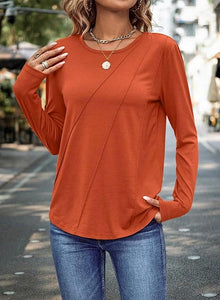 Women's Long Sleeve Pleated Dressy Tops Cute Crewneck