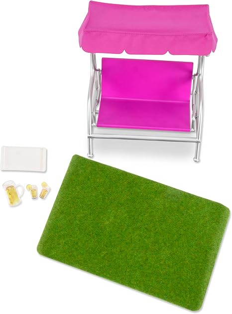 Patio Set for Mini Dolls – Outdoor Furniture for 6-Inch Dolls – Dollhouse Accessories for Terrace, Garden – Toys for Kids – 3 Years + – Garden Patio Set