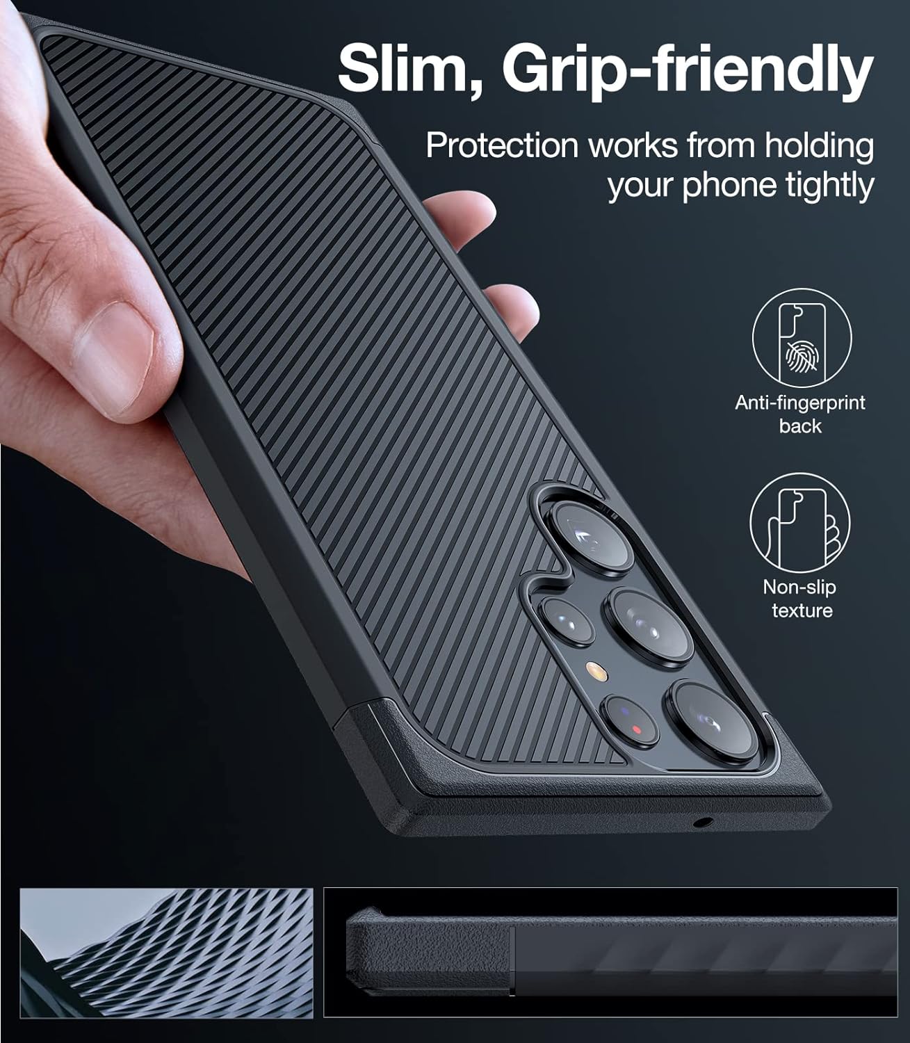 TORRAS Samsung Galaxy S23 Ultra Non-Slip Grip Case - Military Grade, Slim, Shockproof, Anti-Fingerprint, Matte Black