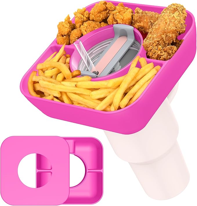 Stanley Tumbler Snack Bowl, Reusable Silicone Snack Ring，Stanley Cup Tray， Snack Tray For Stanley  Accessories (Pink)