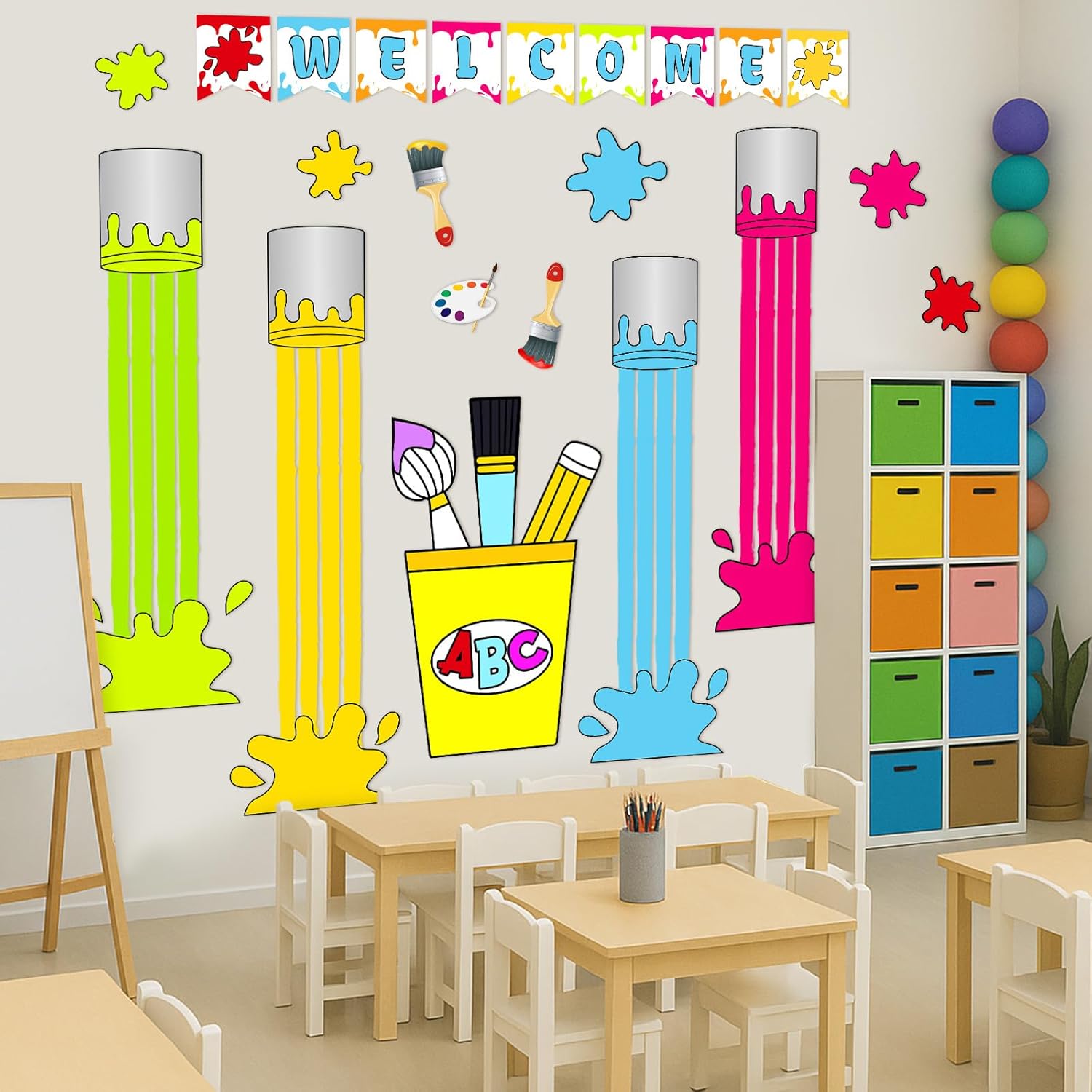 Welcome Back to School Decorations Art Paint Party Backdrop First Day of School Blackboard Wall Stickers for Classroom Kindergarten Photography Background Bulletin Boards