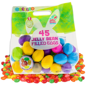 Bulk Plastic Candy Filled Easter Eggs with Jelly Beans, Basket Stuffers, Assorted Bag of 45 Eggs Including 1 Golden Egg!  (Best By: 9/30/26)