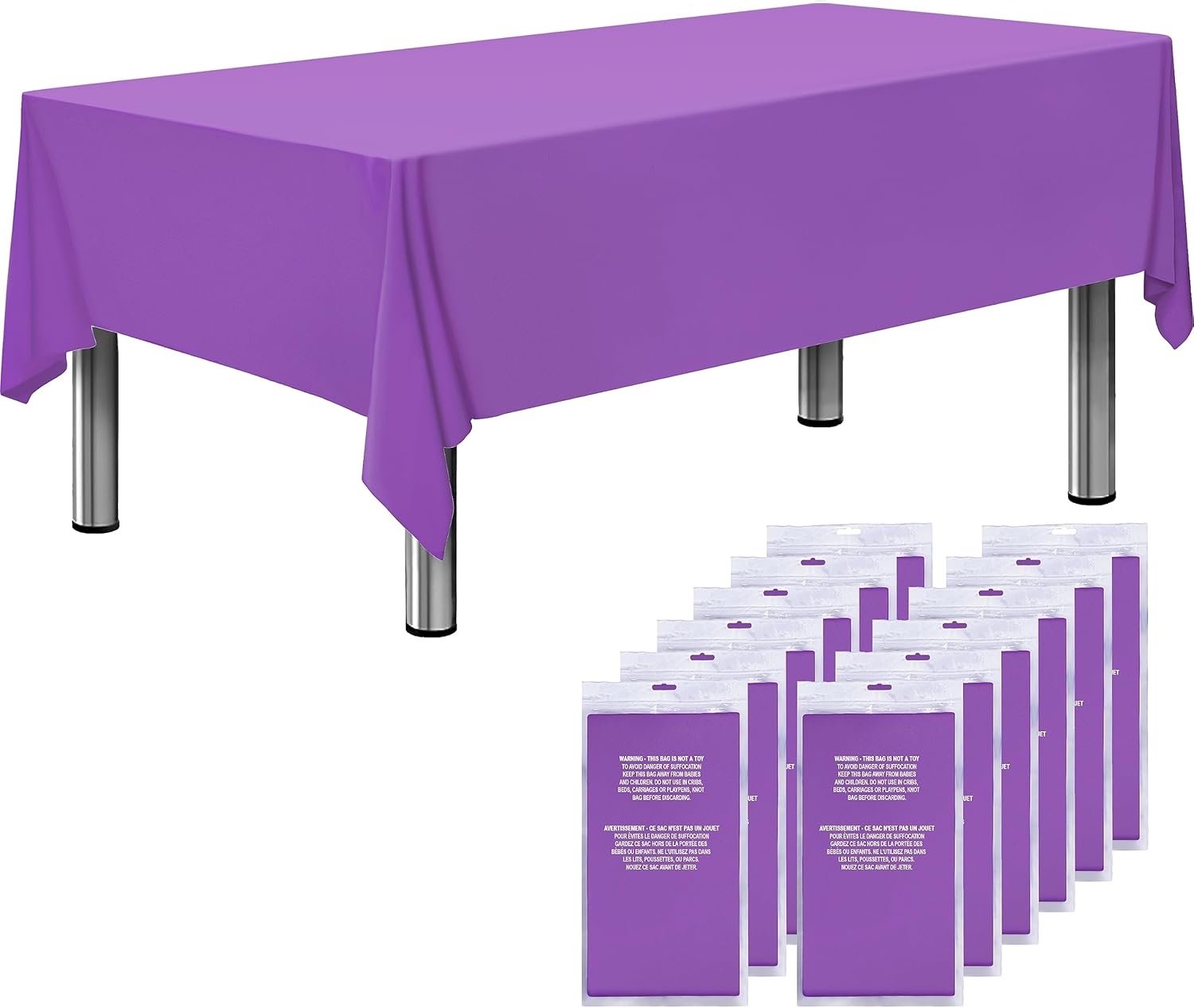 12 Pack 108" X 54" Premium Disposable Plastic Tablecloth for 8ft Long Rectangle Tables, Waterproof Covers for Indoor or Outdoor Events & Parties