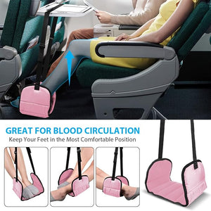 Airplane Footrest Made with Premium Memory Foam - Airplane Travel Foot Hammack, No Clashing Foot Hammock & Portable Plane Leg Rest, Provides Relaxation & Comfortable for Long Flight, Pink