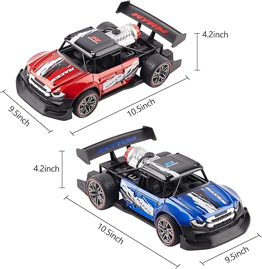 2-Pack Remote Control Drift Cars with Spray and Light - 2.4GHz 4WD High Speed Off-Road Trucks, Fog Mist Sport Racing Cars, Toy Vehicles for Adults, Kids, Boys, Girls (Blue and Red)