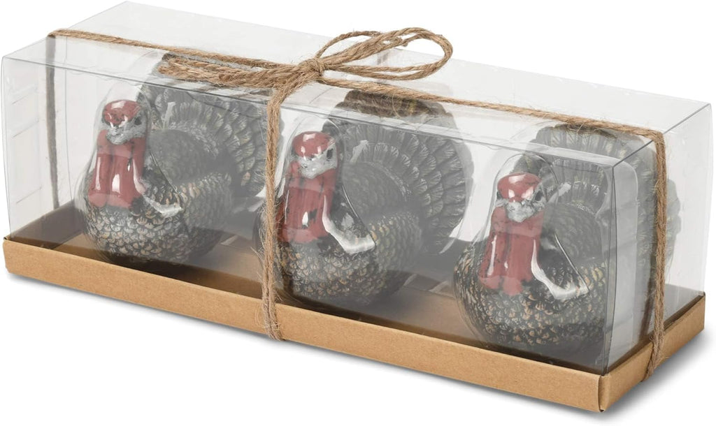 Set of 3 decorative wax candles (23 x 7.5 cm), sitting turkey design