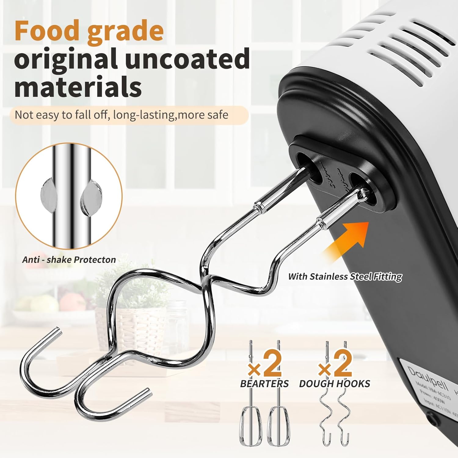 Hand Mixer Electric Handheld, 5 Speed+ 400W High Power Mixers Kitchen Electric Stand Mixer for Baking Cake Egg Cream with Turbo Boost, Snap-On Storage Case and 4 Stainless Steel Accessories