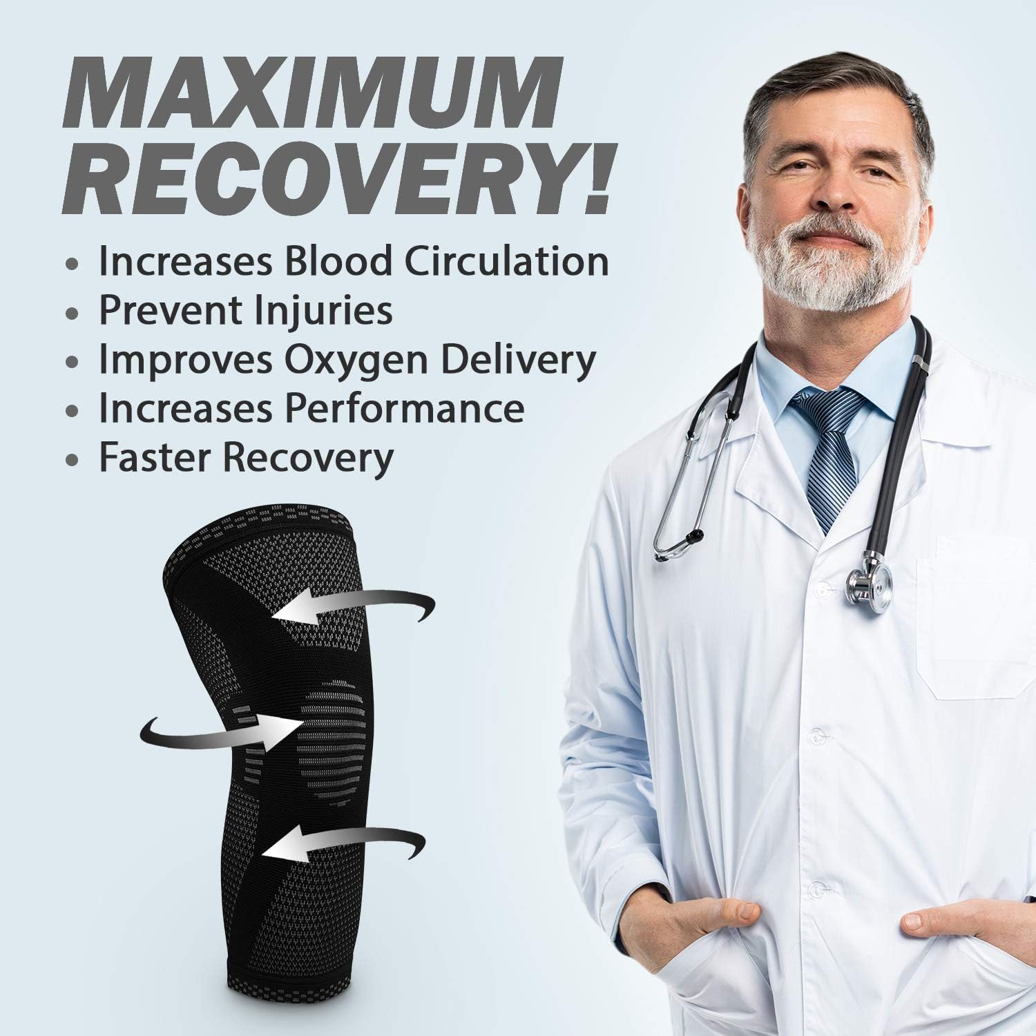 Knee Compression Sleeve - Best Knee Brace for Men & Women – Knee Support for Running, Basketball, Weightlifting, Gym, Workout, Sports, (Black, Large)