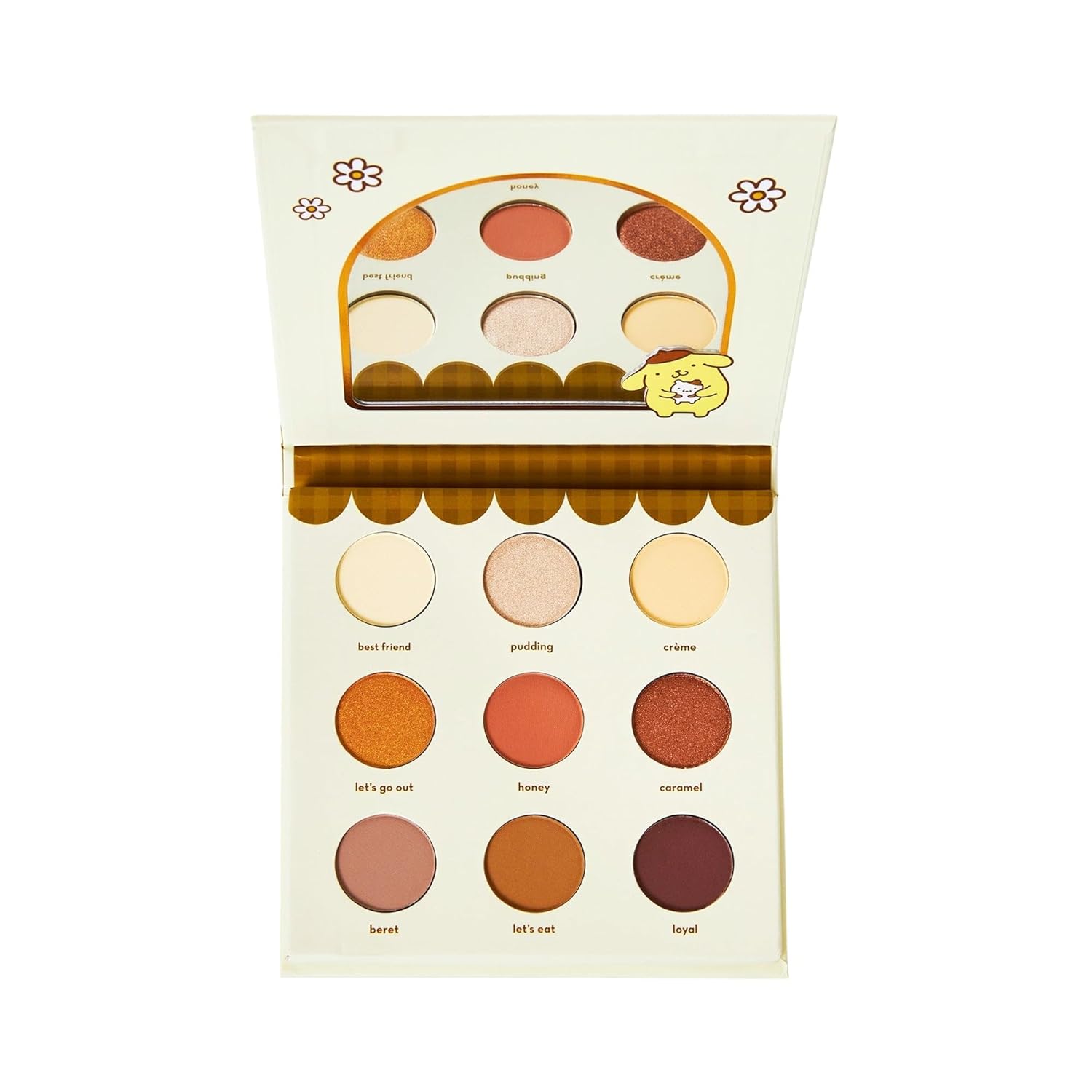 The Crème Shop x Sanrio Pompompurin Golden Dream Eyeshadow Palette: 9 Shades Matte Shimmer Metallic Extended Wear Pigmented Mirror Included Silky Blendable Textures