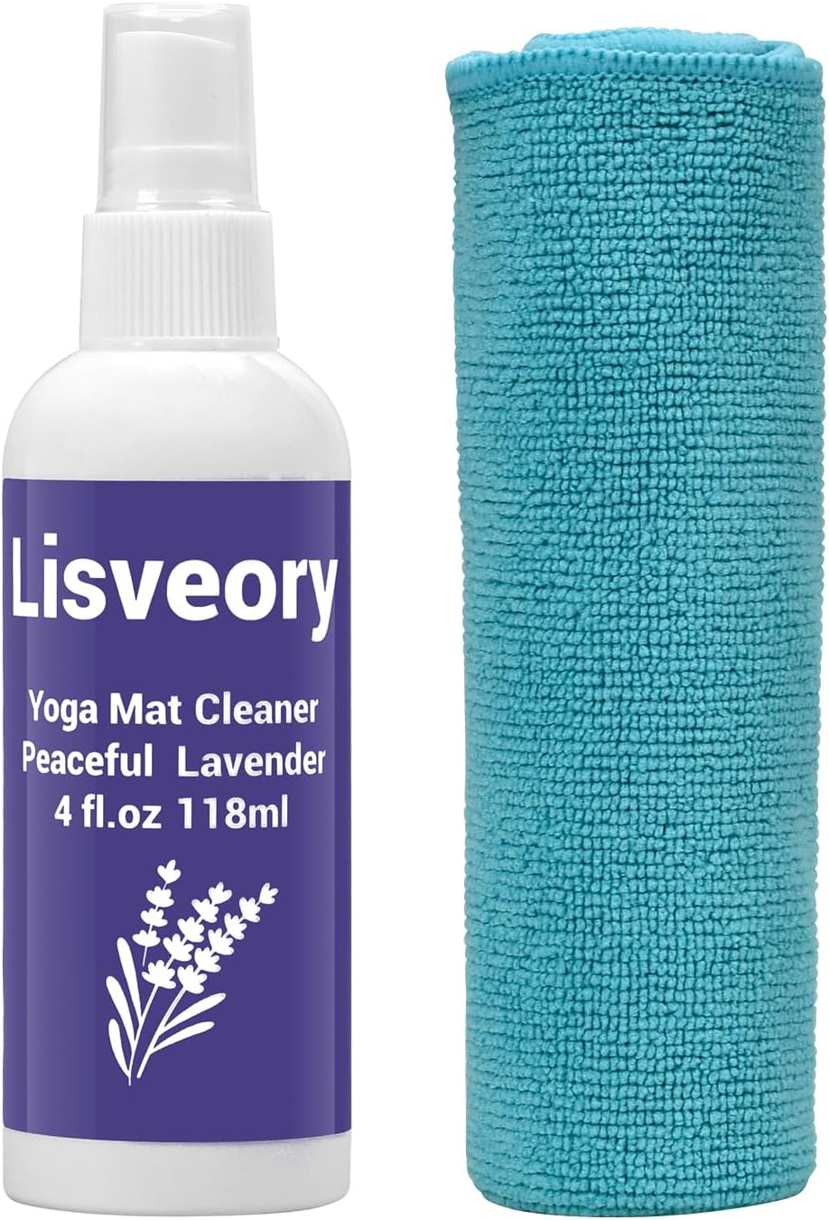 Yoga Mat Cleaner Spray (Peaceful Lavender), No Slippery Residue, Add Organic Essential Oils, Safe Deep Clean for All Type of Materials Exercise Mats, With Microfiber Towel (4oz/118ml)