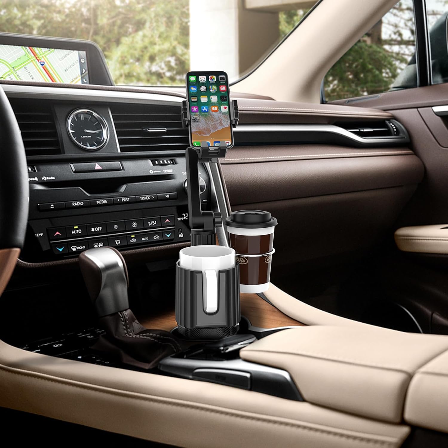 Cup Holder Phone Mount for Car - Universal Auto Cell Phone Stand with Cup Holder Expander