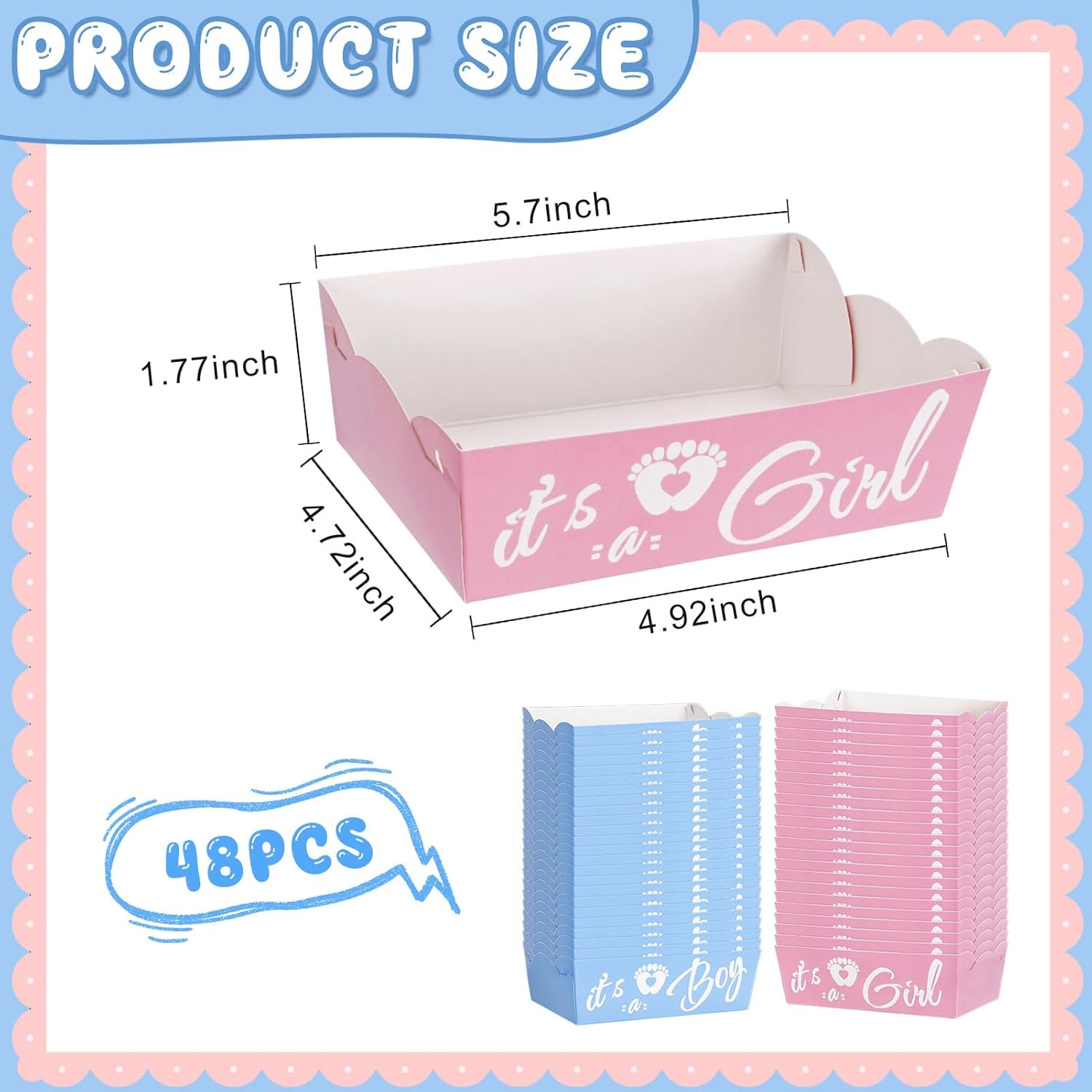 Gender Reveal Party Decorations 48 Pcs Disposable Party Supplies Gender Reveal Plates It's a Girl It's a Boy Design Paper Food Boats for Hot Dog BBQ Nacho Crawfish Picnics Popcorn